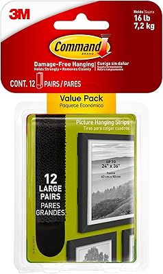 3M Command Large Picture Hanging Strips, Holds 16 pounds, Decorate and Hang Damage-Free, Indoor, 12 Pairs, Value Pack, Hangs 3-6 frames
