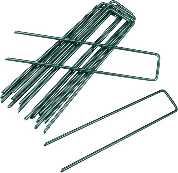 10 Pack Galvanized Landscape Staples, 6 Inch U-Shaped Garden Stakes, Metal Tent Stakes, Ground Stakes for Outdoor Decor Landscaping Securing Weed Barrier Fabric, Green