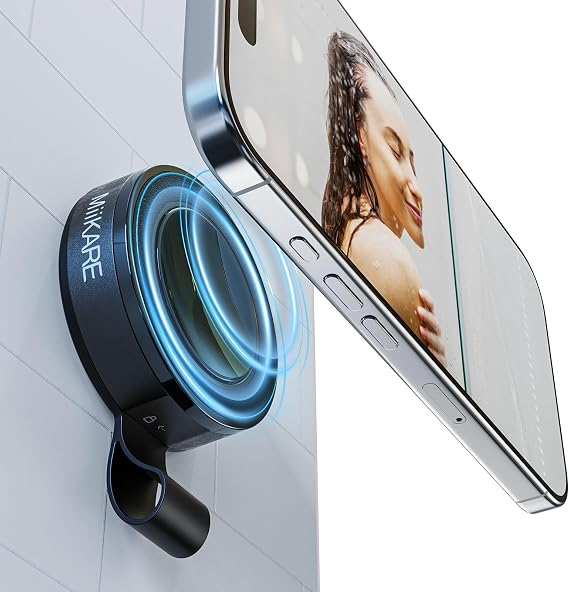MiiKARE UniGrip Upgraded Shower Mirror Phone Holder | Portable Hands-Free Magnetic Suction Cup Mount | Universal Dual Grip Cellphone Holder for Shower, Mirror, Kitchen, Black