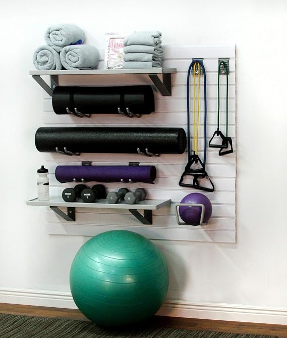 Deluxe Home Gym Fitness Slatwall Storage and Organization Kit (Brite White)