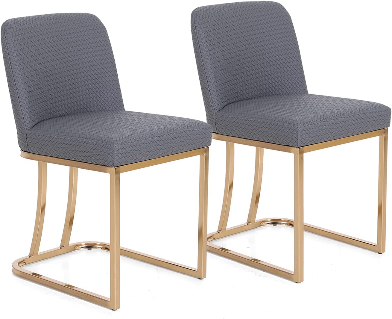 ALPHA HOME Dining Room Chair PU Leather Set of 2 Upholstered Living Room Solid Chair Hotel Kitchen Restaurant Gold Metal Frame,Dark Grey