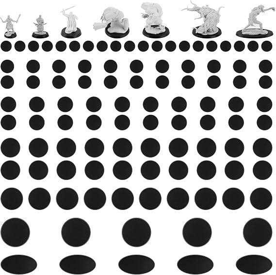 100PCS Mix Black Miniature Bases with 7 Different Sizes, Model Base Wargame Accessories for Gaming Miniatures or Wargames Table Top Games