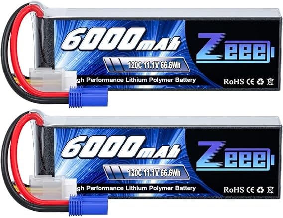Zeee 3S Lipo Battery 6000mAh 11.1V 120C with EC5 Connector (2 Pack)