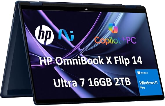 HP OmniBook X Flip x360 2-in-1 Touchscreen Laptop (14" FHD+, Intel Core Ultra 7 256V, 16GB 8533 MT/s RAM, 2TB SSD, Arc 140v GPU (8GB)) AI Copilot+ PC for Designer, Creator, 5MP IR Webcam, Win 11 Pro