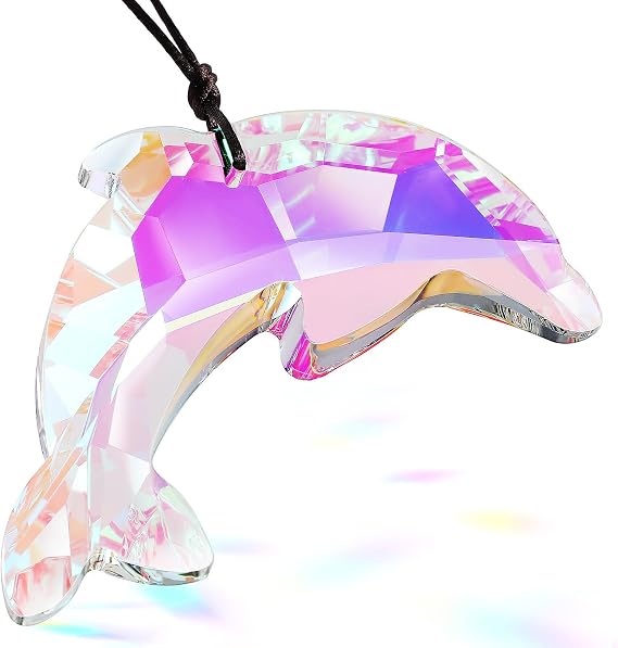 KICHOUSE Artificial Crystal Dolphin Hanging Sun Catcher Pendant with Lanyard, Nautical Home Decor Accent Capturing and Refracting Sunlight for Birthdays and Peaceful Aesthetic Displays
