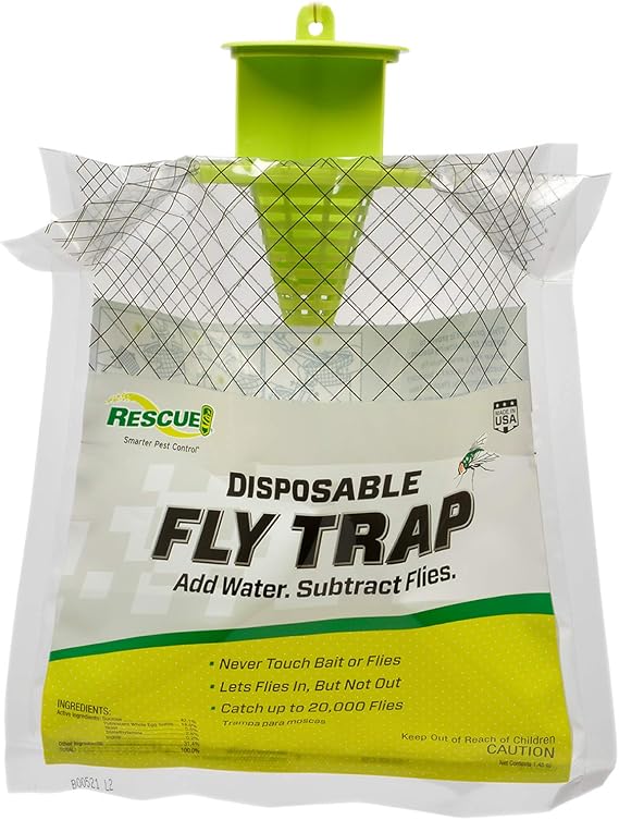 RESCUE! Outdoor Disposable Fly Trap Hanging Fly Catcher with Attractant Bait, Fly Bag for Patio, Yard, Trash & Farm Areas Easy-to-Use Outdoor Fly Control