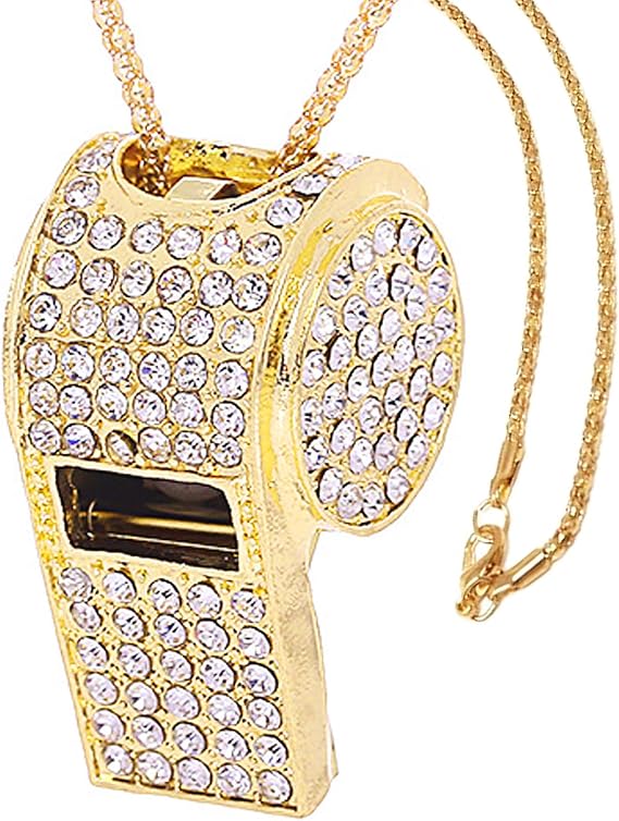Shining Crystal Rhinestone Bling Whistle with Keychain for Referees, Coaches, Teachers, Police, Training (Gold)