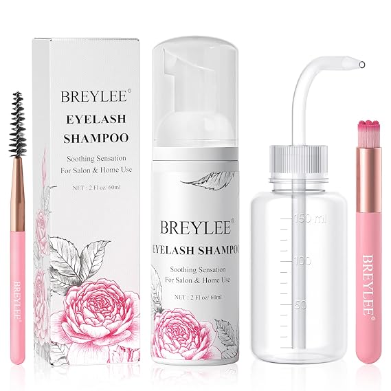 BREYLEE Shampoo for Lash Extensions, 60ml, Rinse Bottle &2 Brushes Included