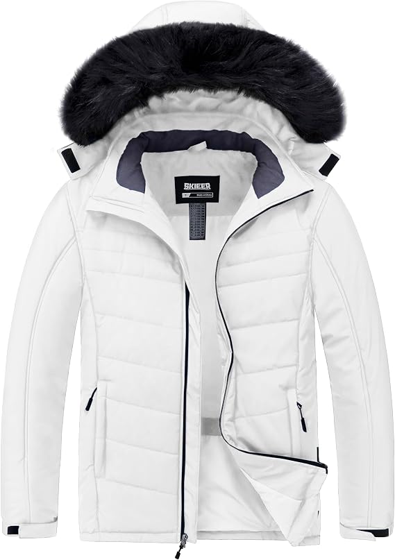Skieer Men's Waterproof Ski Jacket Windproof Winter Coat Hooded Puffer Coat