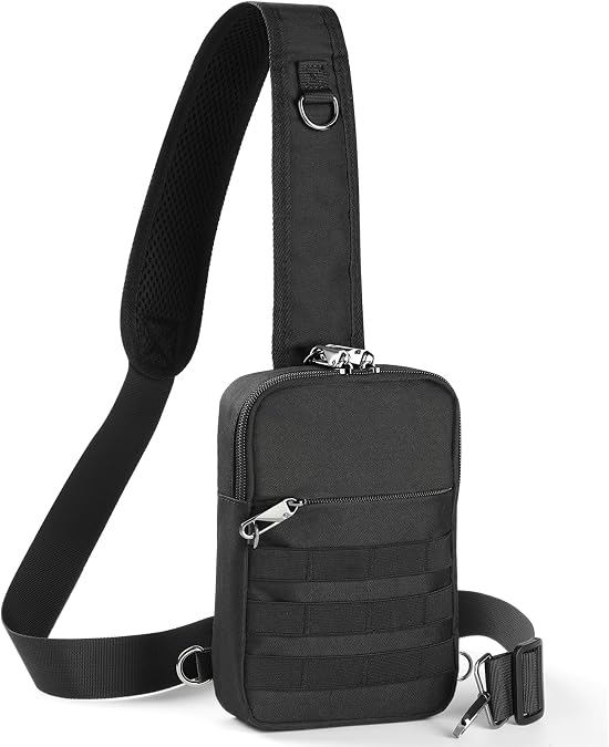 BROADREAM Tactical Waterproof Sling Bag - Anti-theft Crossbody Chest Pack for Men, Mini Shoulder Bag with Zipper Lock &amp; RFID Blocking for Travel Work Sport