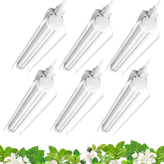 Barrina T8 1FT Grow Light, 5000K Full Spectrum LED Grow Light Strip, 6 Pack | 90W(6x15W), Linkable, High PPFD, V-shaped Reflector, Hanging Plant Growing Lamp for Seed Starting, Greenhouse, Indoor Plants