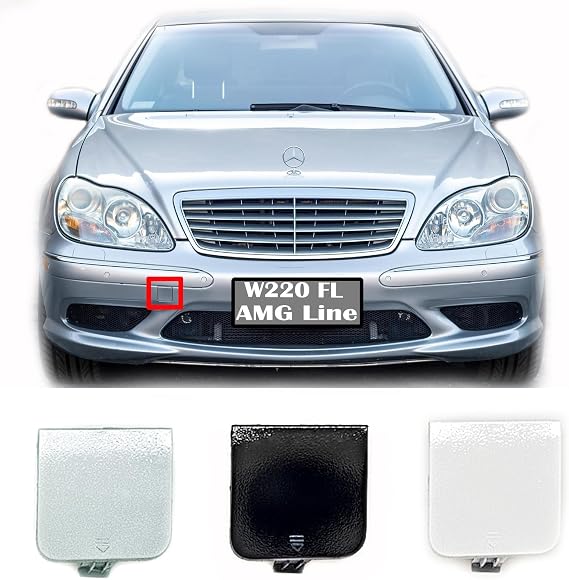 Front Tow Cover for 03-06 Mercedes Benz S Class W220 AMG Line Fit S280 S320 S350 S400 S430 S500 S600 S55 S65 2003 2004 2005 2006 Bumper Hook Eye Cap White