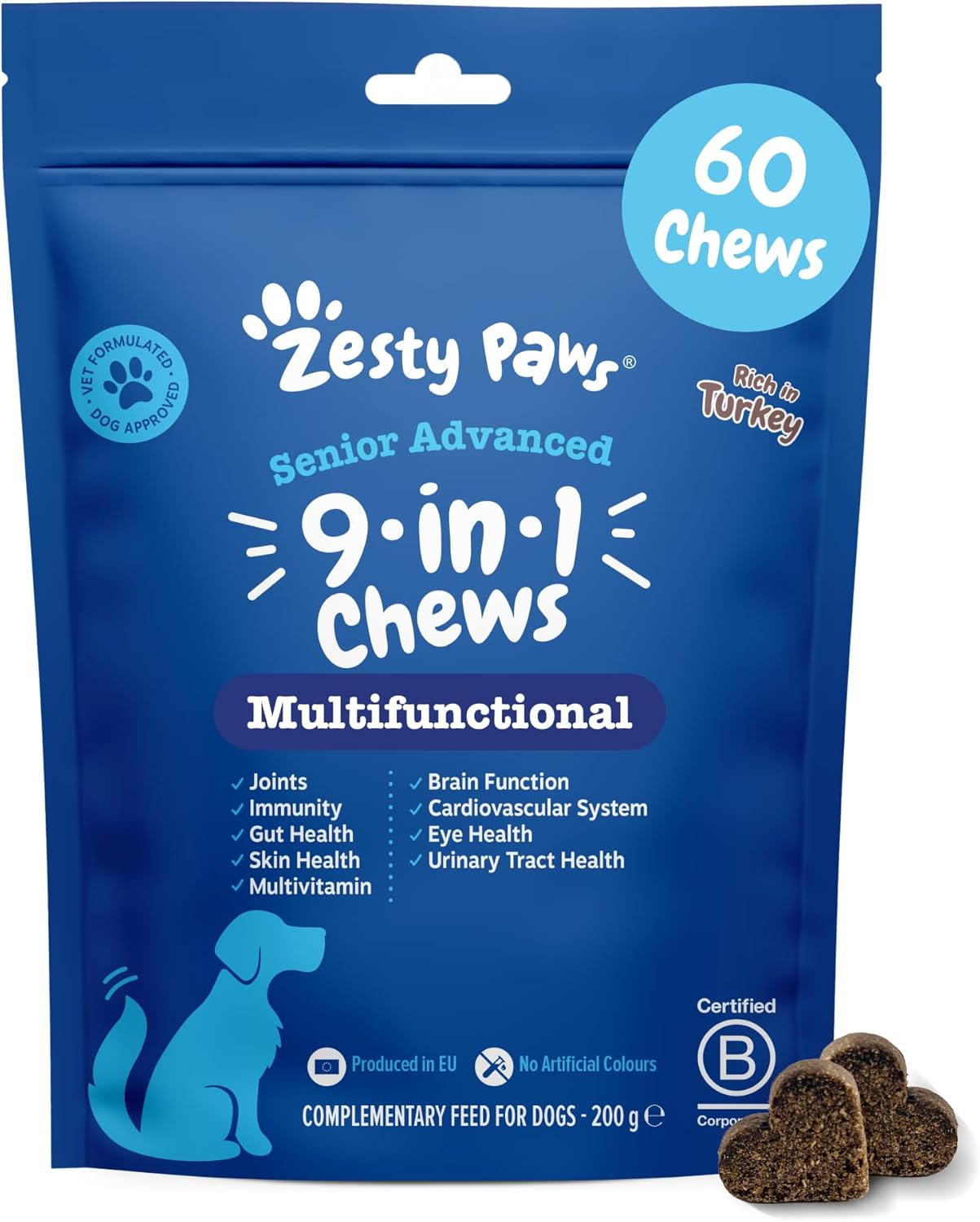 Zesty Paws 9 in 1 Multivitamins for Senior Dogs | Supports Joints, Skin, Eyes, Brain Function, Immune System, Urinary Tract, Heart &amp; Gut Health| Vitamin A, B &amp; C, Folic Acid, Biotin | 60 Chews