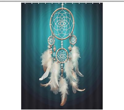 Shower Curtains Liner, White Dream Catcher Feather Printed Waterproof Fabric Shower Curtain Liner Bath Curtain with Rust Proof Grommets 72x72 Inches