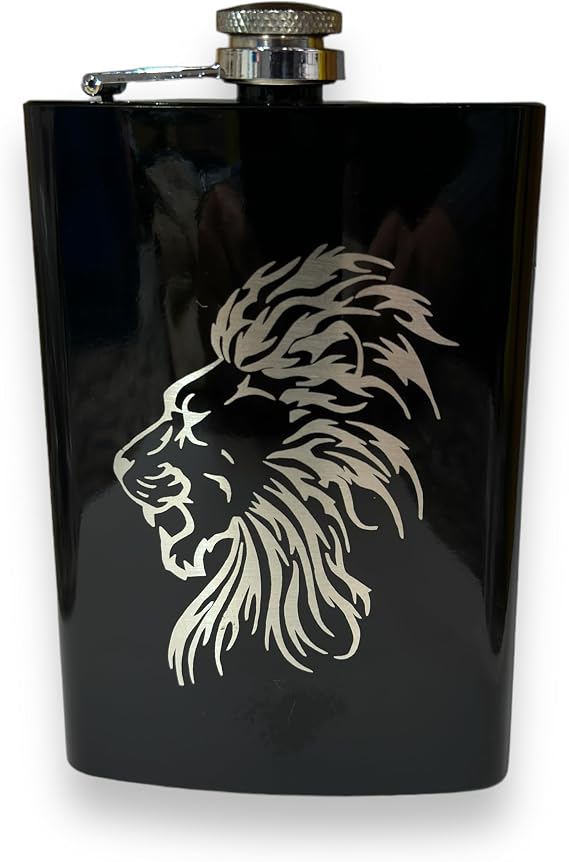 8oz BLACK Lion black flask