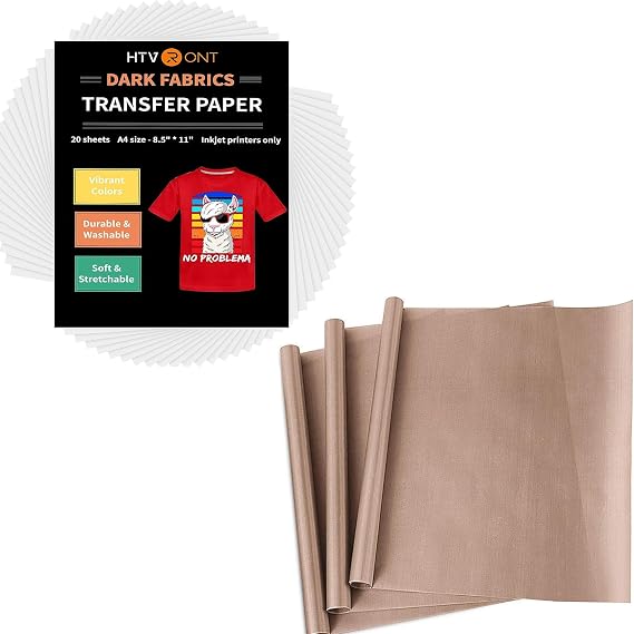 PTFE Teflon Sheet for Heat Press Transfer Sheet 3 Pack 16 x 20" Heat Transfer Paper Reusable Heat Resistant Craft Mat & Heat Transfer Paper for T Shirts 20 Sheets 8.5" X 11"