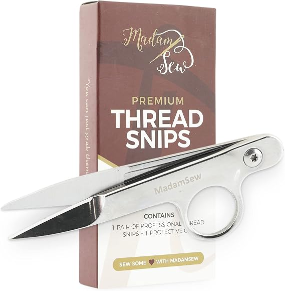 Madam Sew Thread Snips for Sewing Spring Action Thread Cutter Tool with Razor-Sharp Stainless-Steel Blades for Quilting, Embroidery, Dressmaking Light, Ergonomic Thread Scissors with Blade Cap