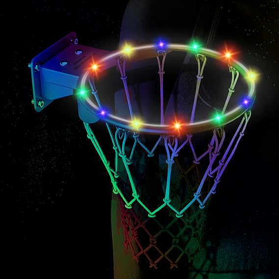 Basketball Hoop Outdoor Rim LED Lights, Remote Control Activation, Play Night Basket Ball, 9 Bright Colors and 9 Modes, Waterproof LED Light, Basketball Rim Light, Gifts for Kids, Outdoor Patio Decor