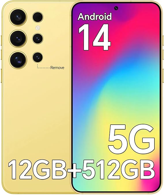 E24 Ultra Unlocked Phones with 5000mAh Battery,Android 14 Mobile Phone,Snapdragon 888 Smartphone Phone,12GB RAM512GB ROM,3040  1440 HD 6.8 Screen 5GDual SIMGPSWiFi,Yellow