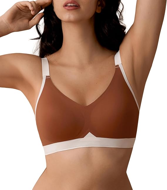 SHARICCA Seamless Wireless Lightly Lined T-Shirt Padded Bralette Bras for Women with Full Support and Lifting No Underwire