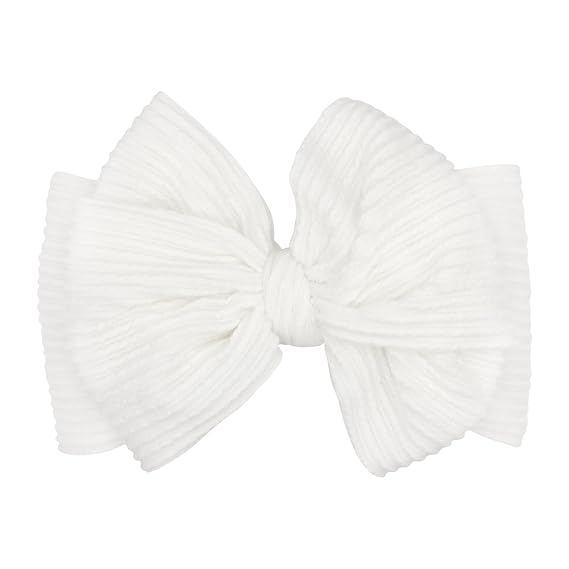 Wee Ones Baby Ribbed Knit Loop Bow on Wide Matching Headband, One Size, White