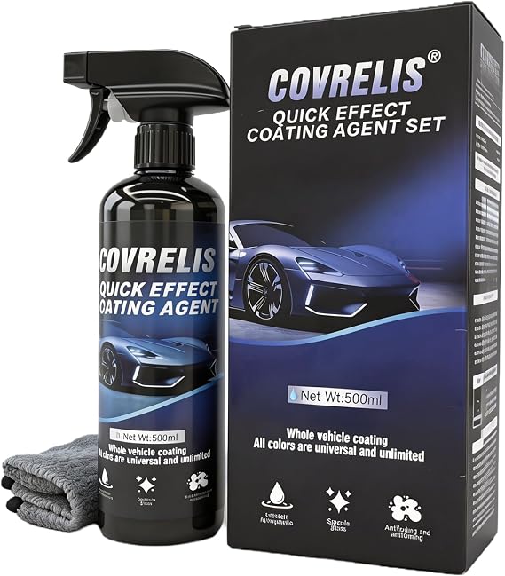 Nano Ceramic Coating Spray for Cars, Hydrophobic Spray Wax & Paint Sealant, High Gloss Quick Detailer with Microfiber Towel, UV & Stain Resistant for Auto Paint Glass Wheels Trim, 16.9 Fl Oz