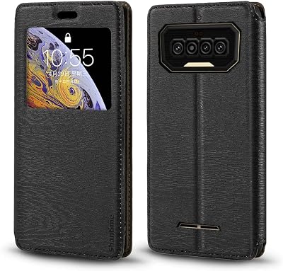 Viewable Window Leather Flip Case Compatible with Oukitel IIIF150 R2022, Elegant Design Clear Display Invisible Magnetic Cover and Card SlotBlack