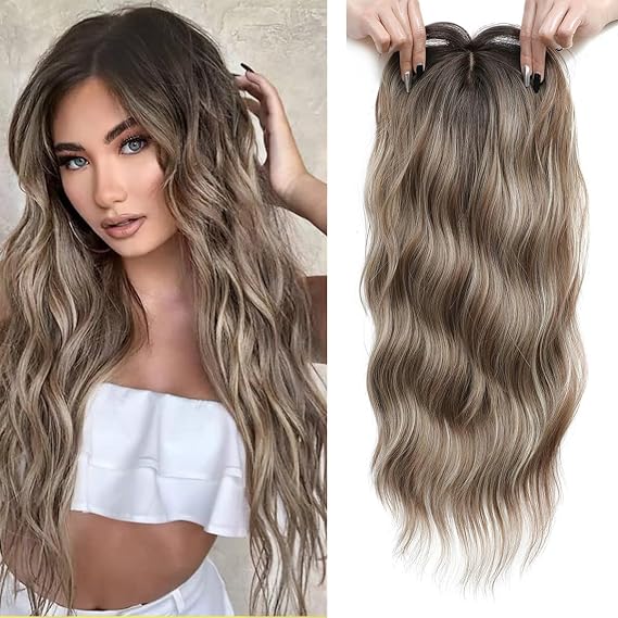 PANEWAY Hair Topper for Women 20 Inch Wavy Synthetic Fiber Topper with Natural Waves, Clip-In Hairpiece for Thinning Hair, Adds Volume & Length, Lightweight & Breathable