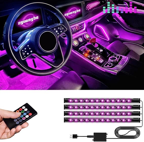 Car LED Interior Lights,Car LED Strip Light with,8 Colors Music Sound-activated Lighting,USB Port Charger Light Bar.