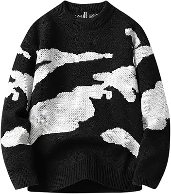 Muscularfit Pullover Sweaters for Men Graphic Long Sleeve Funny Print Crewneck Sweaters Loose Fit Cable Knitted Sweaters Fall