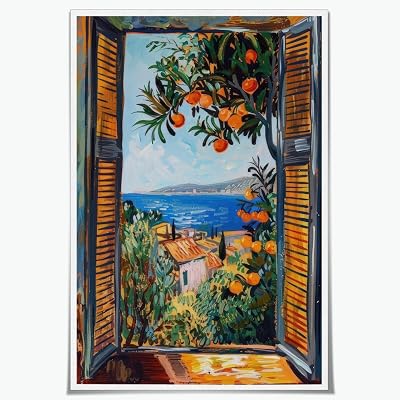 Abstract Coastal Landscape Canvas Print Mediterranean Sea View Artwork Aesthetic Posters Home Decor Living Bedroom Dining Room Wall Decor Unframed8x12inch