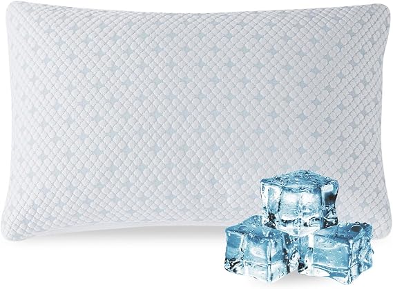 Shredded Memory Foam Pillows for Hot Sleepers, Cooling Adjustable Bed Pillows for Side, Back or Stomach Sleepers, Neck Pillows for Sleeping, Queen Pillow with Removable Cover (1 Pack, Cooling)