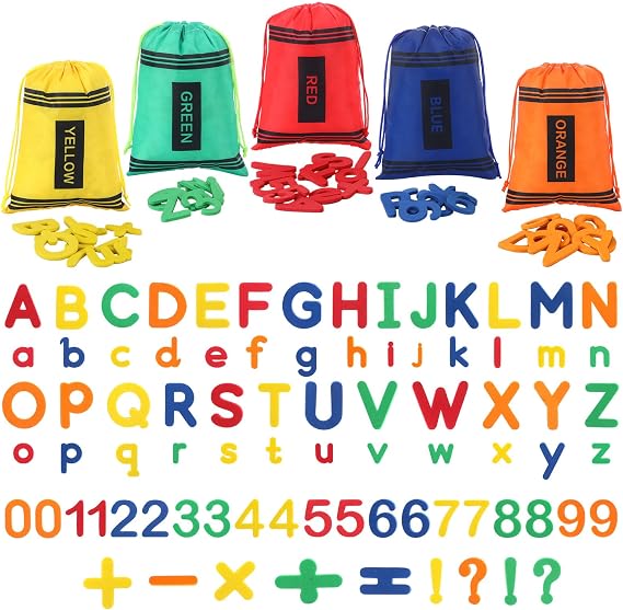 Blosssound Magnetic Letters 79 Pcs Magnetic Alphabets and Numbers with 5 Crayon Storage Bags Uppercase Lowercase ABC 123 for Back to School Preschool Classroom Spelling Counting Learning Supplies
