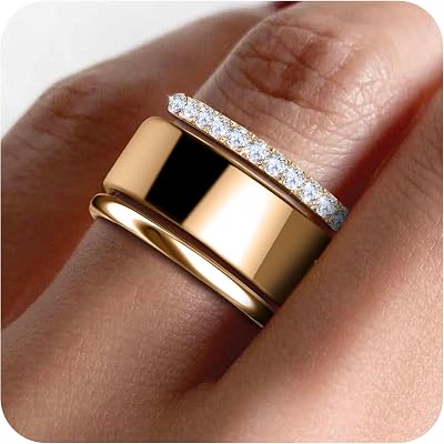 2 Pack 14K Gold Plated Stackable Rings Compatible with Oura Ring Gen 34, Cubic Zirconia Simulated Diamond Stacking Rings Eternity Bands for Smart Ring