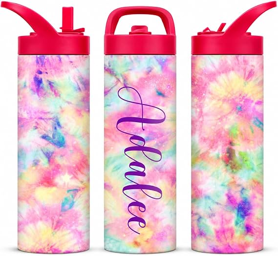 Personalized Insulated TYE DYE Water Bottle | Girls Back To School Bottle | Leak Proof Lid | Custom School Bottle | Birthday Gift Girls | (TYE DYE)