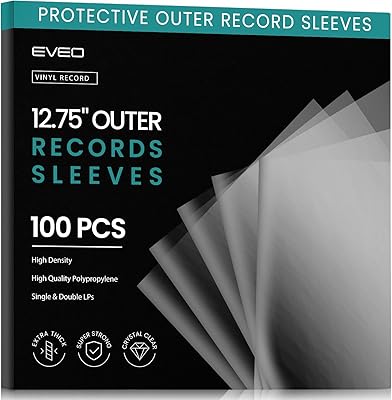 EVEO 100 Vinyl Record Sleeves Outer Crystal Clear Outer Vinyl Sleeves LP Album Covers 12.75x12.75 | Perfect Fit Protective 3 Mil Protection for Single & Double LPs - Archival Quality