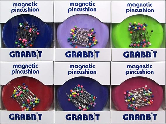Grabbit Magnetic Sewing Pincushion with 50 Plastic Head Pins - Assorted Colors