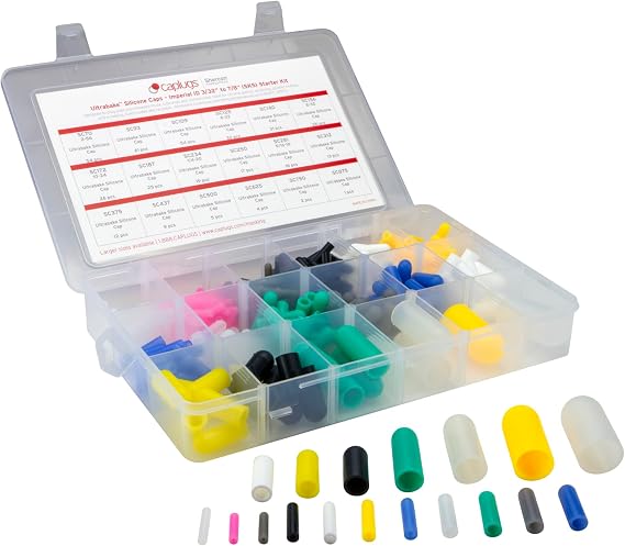 Caplugs SK5 - SK-SH Series - Masking Starter Kit, Miscellaneous Ultrabake Silicone Caps, 18 Sizes, ID Range of 3/32" - 7/8", Product Protection, Masking, Reusable, Temp Resistant