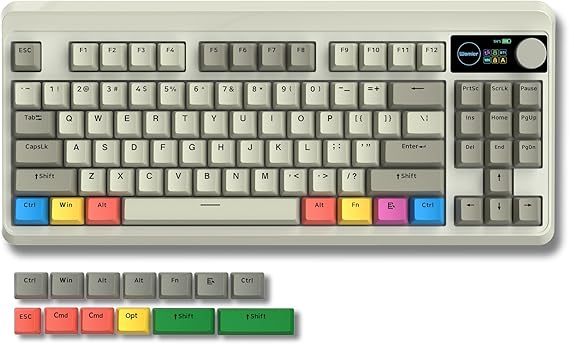 Womier Retro 75% Gaming Keyboard with OLED Display&Knob, M87 Pro Bluetooth 5.1/2.4GHz /USB-C Wireless Mechanical Keyboard with Hot-Swappable Custom Switch, Compact Gamer RGB Keyboard-Grey | M87 Pro Bluetooth 5.1/2.4GHz /USB-C Custom Mechanical Gaming Keyboard with Hot-Swappable Switch, RGB Backlit, Grey