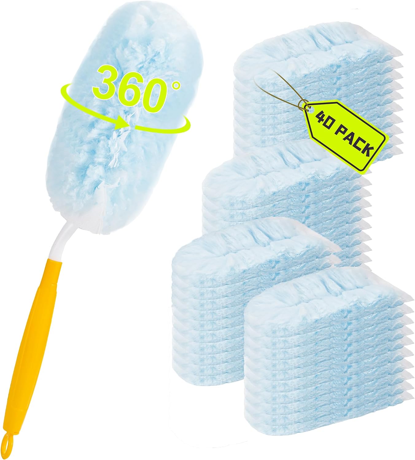 40 Count Duster Refills 360 Heavy Duty Duster Refills Compatible with Swiffer Dusters for Cleaning Home, Office, Furniture 40 Count1 Handle
