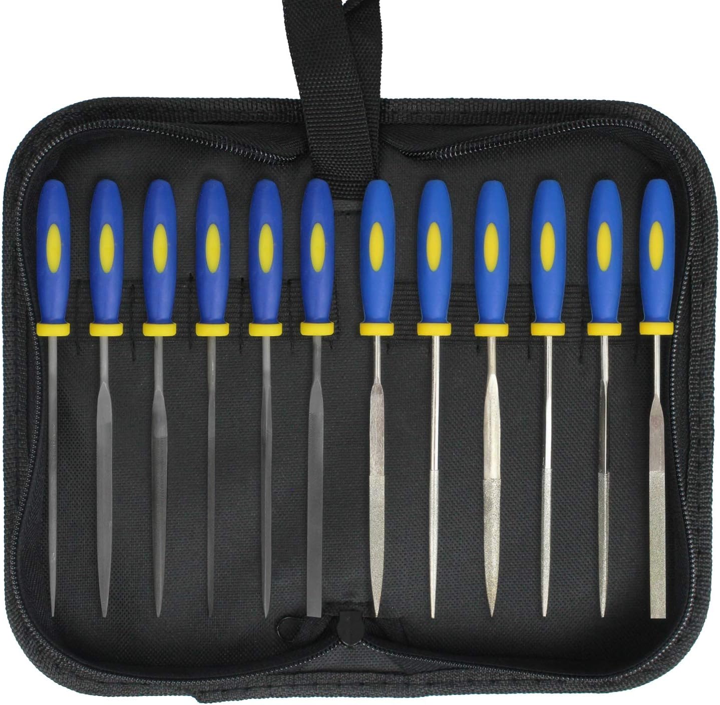 KALIM 2 Sets Carbon Steel File and Diamond FileTotal 12pcs, Suitable for Metal, Wood, Jewelry, Model, DIY and Nearly All Uses, Packed in A Carry Bag