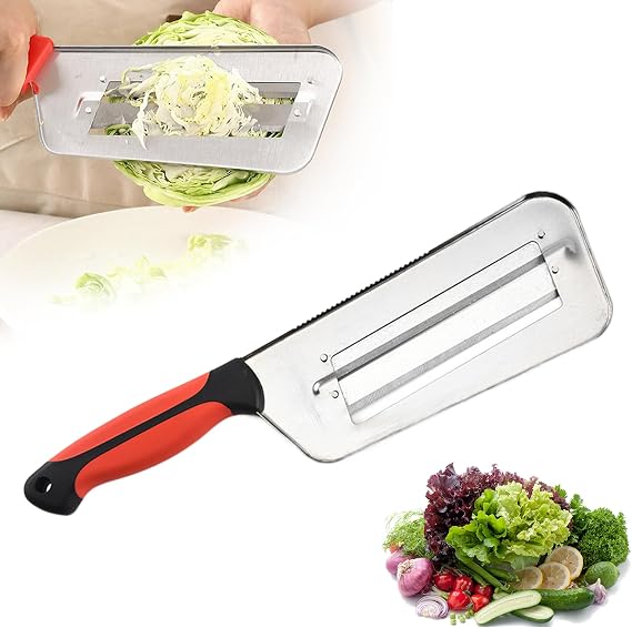 Multifunctional Vegetable Cutter, 2025 Upgraded Stainless Steel Double-layer Slicer, Cabbage Slicer Shredder, Stainless Steel Vegetable Cutter (1, Black Red)