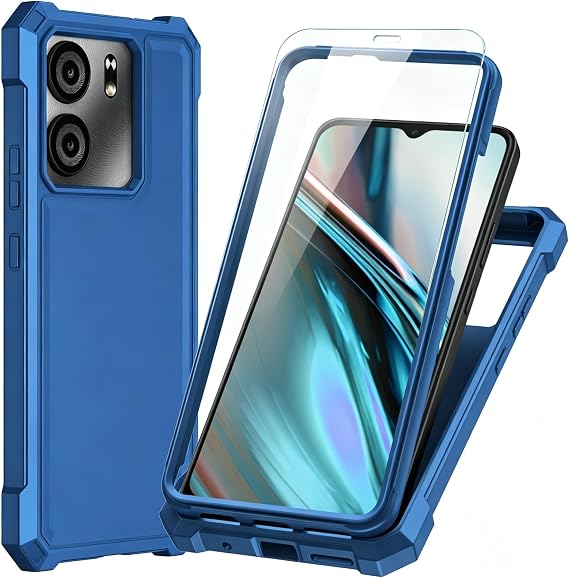 for BLU View 5 B160V Case with Screen Protector,Full Body Protection Front PC Back Soft Silicone Bumper,Heavy Duty Protection Shockproof Phone Case for BLU F5 5G Blue