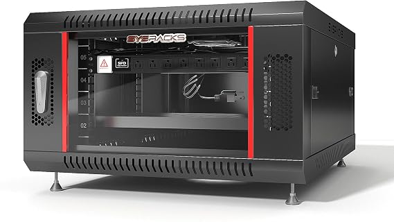 Sysracks 6U Wall Mount Server Rack, 18" Deep, 19-Inch EIA-310 | Fan, shelf, 8-outlet powerbar, standing feet, dust-tight cable entries