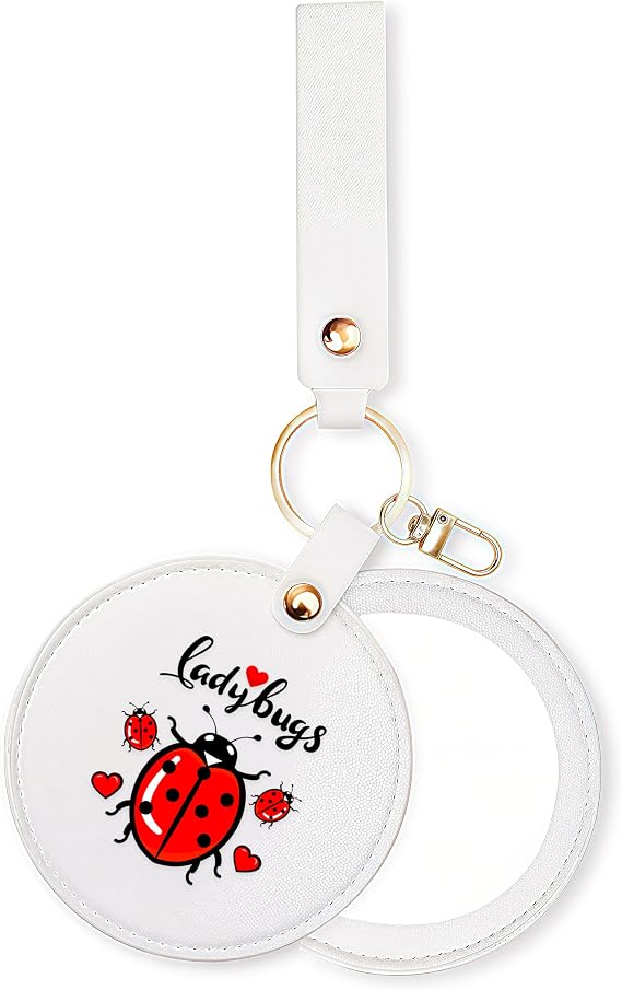 Small Makeup Mirror Keychain, Compact Mirror for Purse,Leather Small Pocket Mirror