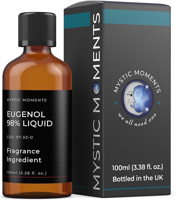 Mystic Moments | Eugenol 98% Liquid | 100ml | Sweet Spicy Clove Aroma adds character for perfumery, candles, soaps and cosmetic blends.