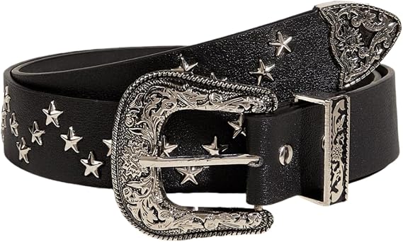 Y2k Star Studded Belts for Women Western Cowboy Vintage Grunge Engraved Buckle PU Leather Belt Punk Accessories
