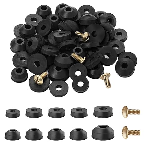 Outdoor Faucet Repair Kit Flat Beveled Rubber Washers (58 Pack) | Multi Size Rubber Stem Washers Assortment Kit with Brass Screws for Hose Bib Spigot Repairing Leaks