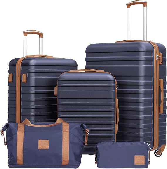 Coolife Luggage Set Hardside Suitcase,5 piece,Navy(DB/TB/20/24/28) | Suitcase Set,5 Piece Carry on,TSA LOCK,360 Smooth Spinner Wheels,YKK Zippers,Smart Trolley Sleeve