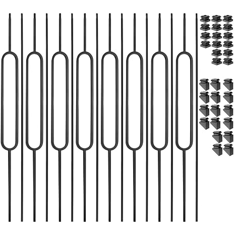 16 Pack Iron Stair Balusters for Stair Balusters, Wrought Iron Balusters, 1/2" Stair Balusters, Stair Baluster with 32 Iron Baluster Shoes(8 Straight + 8 O